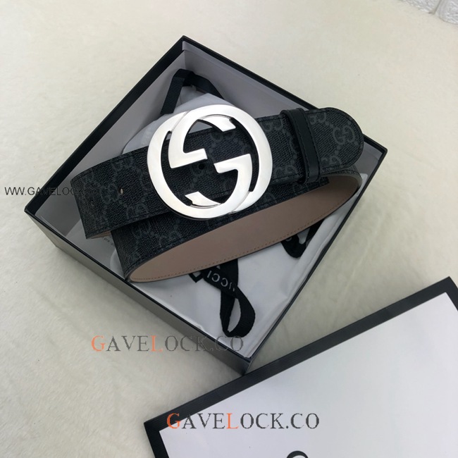 Gucci Leather Belt Classic Black PVC Monogram GG Buckle